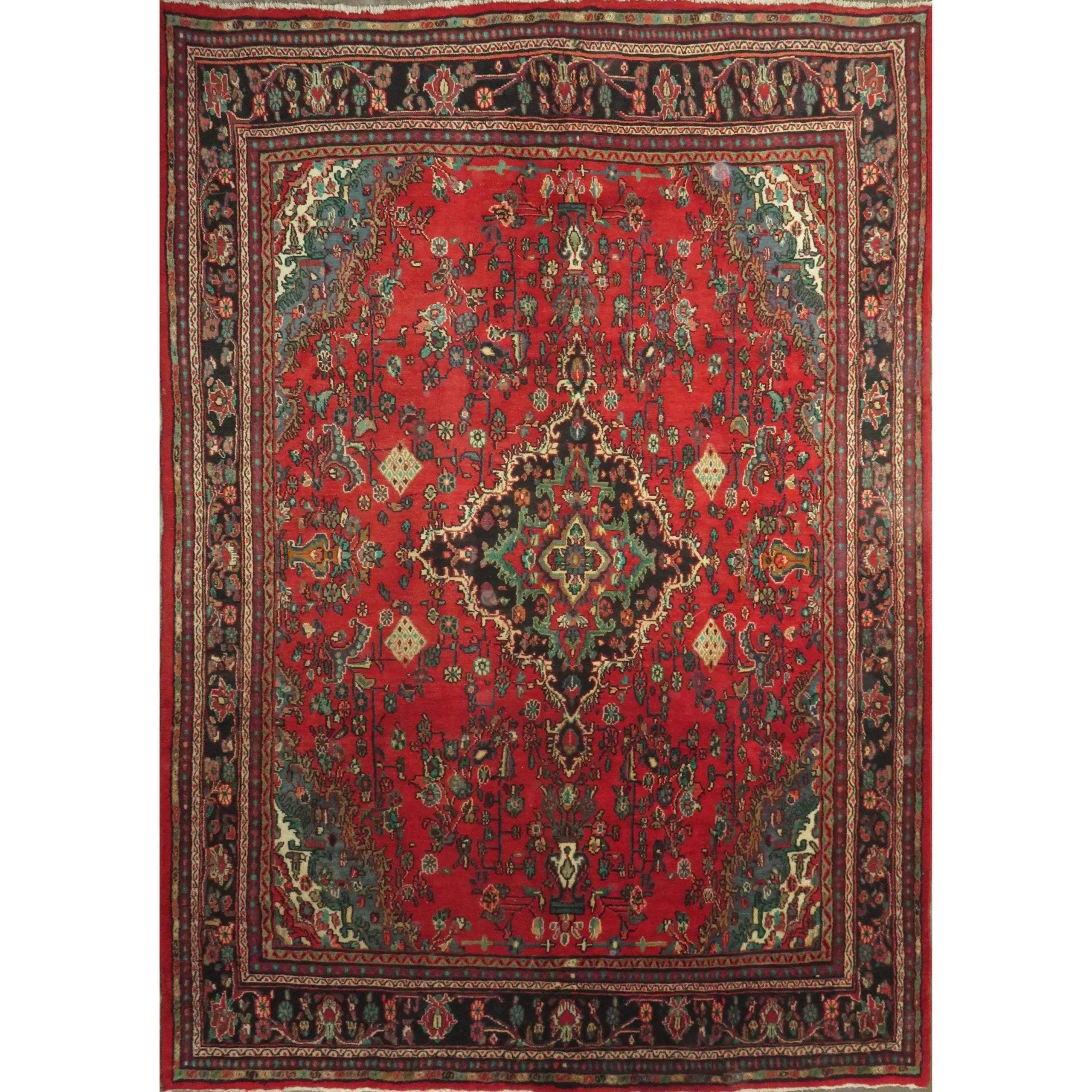One Of The Kind Hand-Knotted Persian Wool Rug _ Luxurious Vintage Design, 12'1" x 7'9", Artisan Crafted